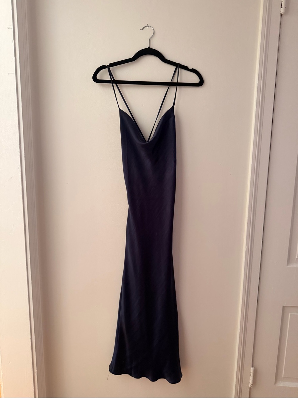 ASOS Black Satin Slip Midi Dress with Cowl Neck